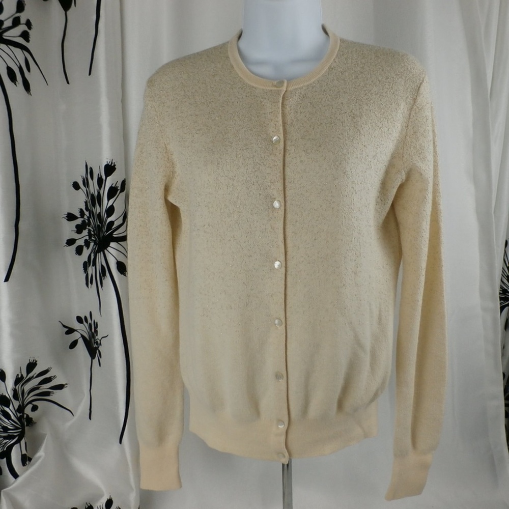 Ann Taylor Beige Cardigan Gold sparkles size M